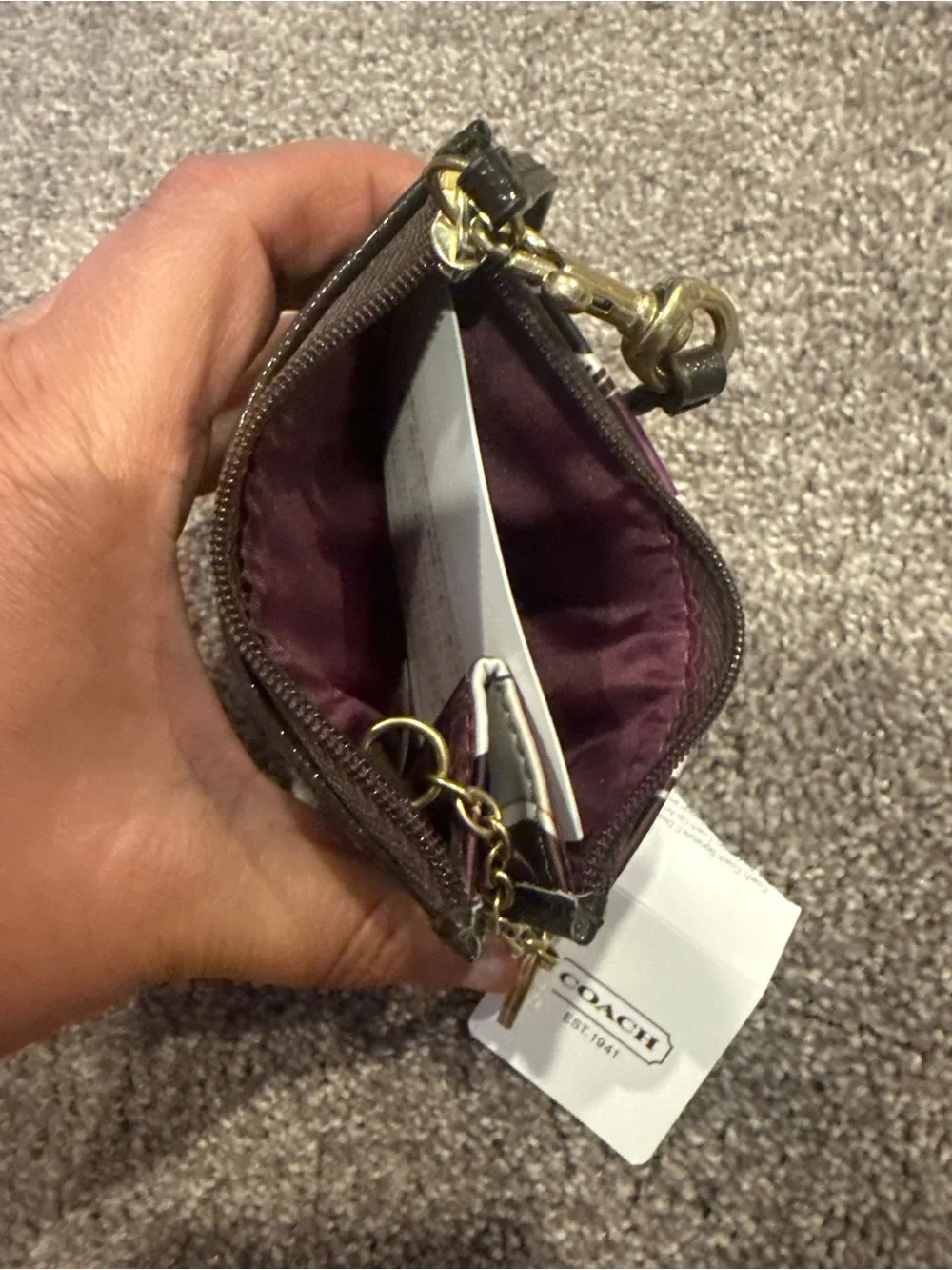 Coach Signature Circular Print Wristlet in Purple, Orange & Cream